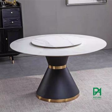 Bộ bàn ăn tròn 2 tầng mặt đá xoay 5 ghế kiểu Ý.